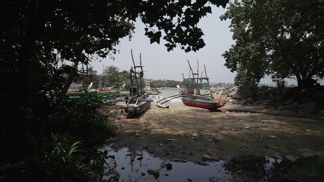 View of Fish boart yard on a sunny day, Galle Dutch Fort, Galle, Southern Province, Sri Lanka, Asia