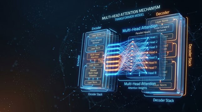 Transformer model architecture with multi head attention mechanism neural network visualization