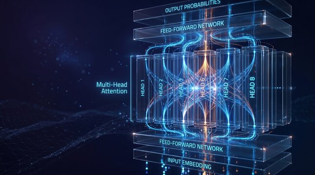 Detailed transformer model architecture with multi head attention mechanism and neural network layers