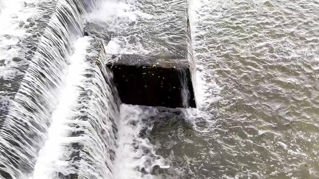 A stepped artificial urban waterfall. Used to create background visual effects.