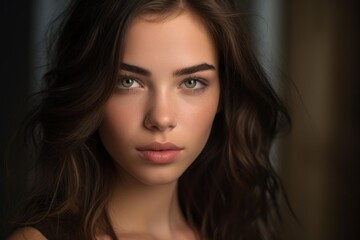 Naklejka premium Young woman posing for a portrait with elegant natural beauty and green eyes