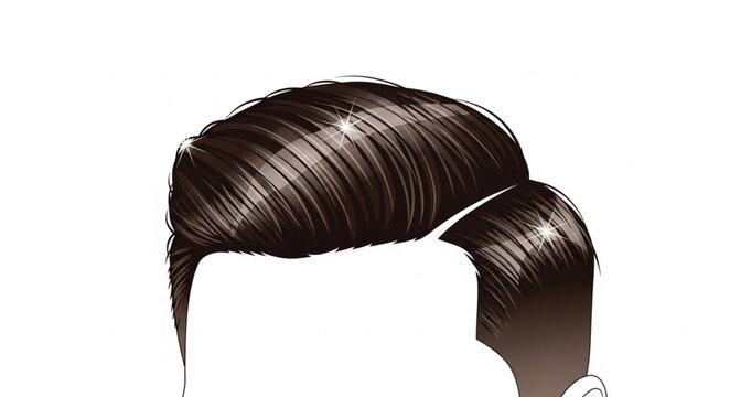 Mans dark brown styled hair with side part.
