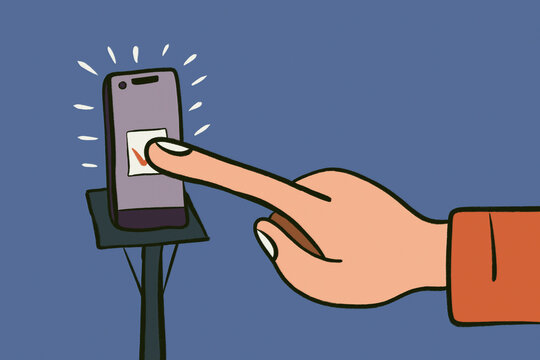 Digital voting illustration with hand selecting checkbox