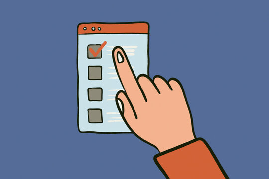 Online voting checklist on screen with finger tap