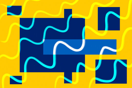 Abstract geometric illustration with wavy line and bold color