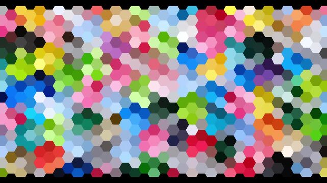 interlocking colored geometric shapes changing abstract motion background, mosaic pattern, commonly used for digital signage, VJ loops, and web design textures
