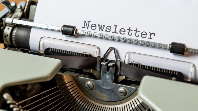 Close-up of a vintage typewriter with the word Newsletter typed on paper