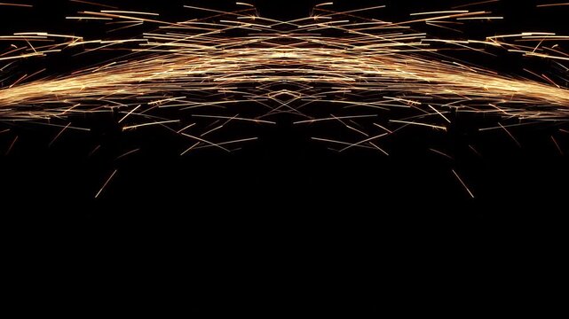 fast-flying sparks from angle grinders on black background