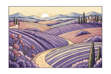 Fototapeta premium Tuscan Lavender Fields Sunrise