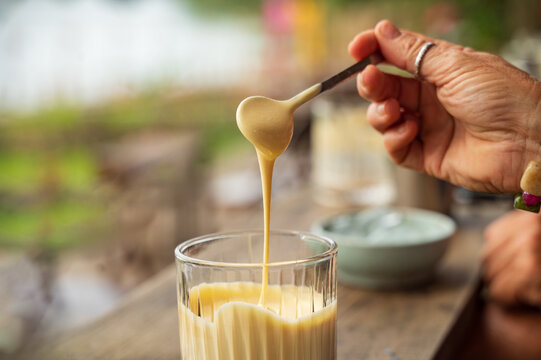 Vietnamese egg coffee with creamy texture being served