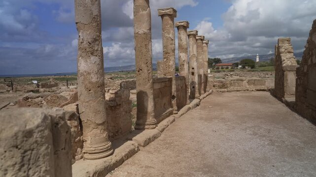 View of Poseidonas and Amphitrite Mosaic in the Archaeological Site of Nea Paphos on a sunny day, Paphos, Cyprus