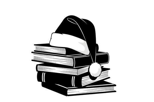 Christmas Book Stack with Santa Hat