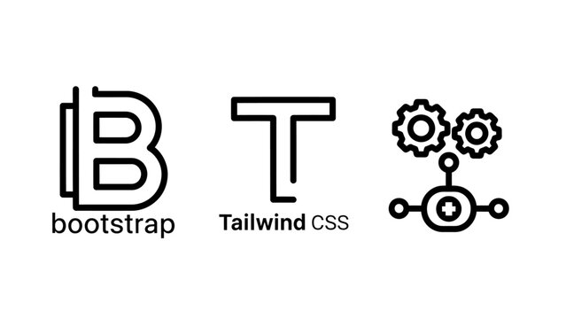 Bootstrap and tailwind css framework icons with generic gears and nodes for web development and programming web design software development user interface icon set data flow bootstrap framework
