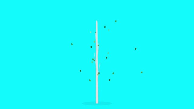minimal poplar tree shimmering on bright cyan background