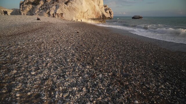 View of Petra tou Romiou or Aphrodite's rock during golden hour, Paphos District, Cyprus