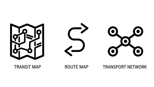 Transit map route map transport network icons with route planning city planning network diagram travel planning route optimization transport connections logistics navigation infrastructure