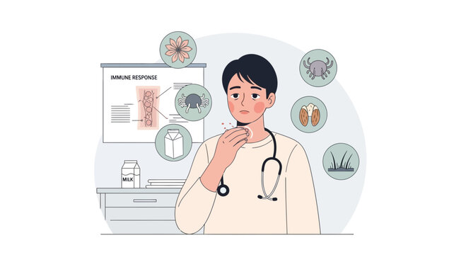 Allergy test concept. Doctor allergy testing illustration.