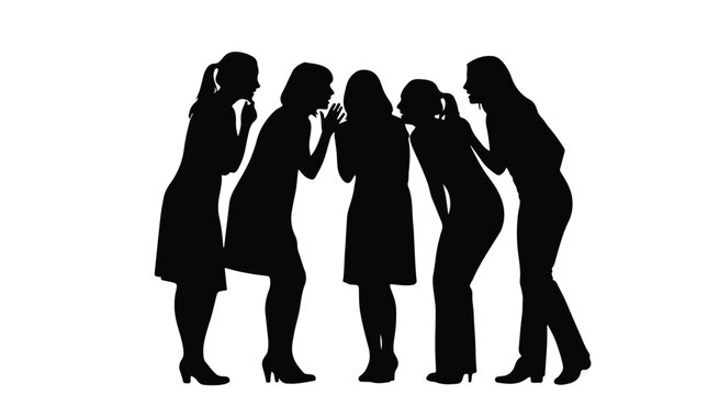 Silhouettes of four women gossiping and sharing secrets with each other