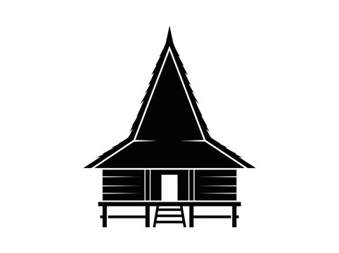 SVG vector illustration of Sumba traditional house with sharp pointed roof silhouette, ethnic tribal architecture, minimal flat design, scalable and isolated composition.