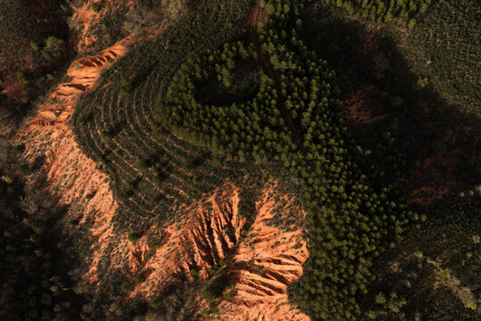 Aerial view of sandcolour badlands near Guadalajara, Spain