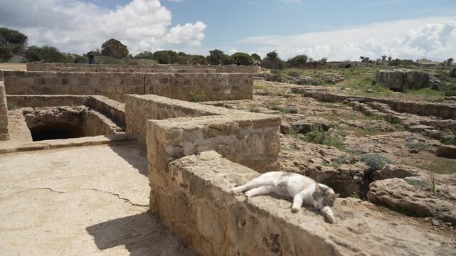 View of landscape at Archaeological Site of the Tombs of the Kings on a sunny day, Paphos, Cyprus