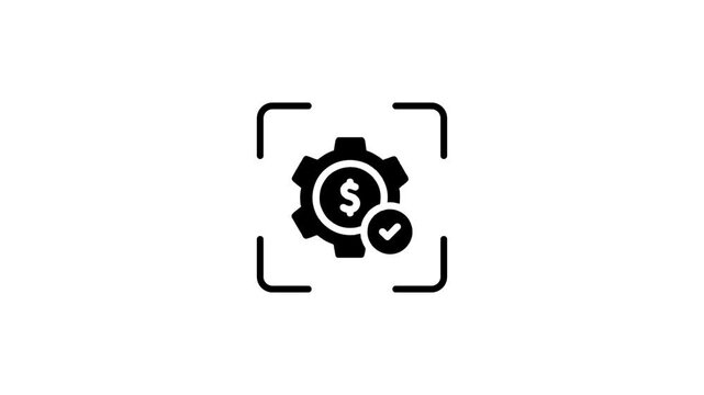 Digital scanner scanning a financial settings gear icon with a green light beam animation.