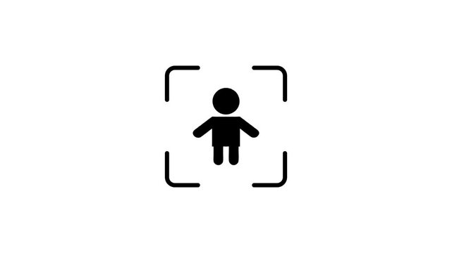 Digital body scan icon animation with moving green laser beam sensor identifying human figure for biometric security.