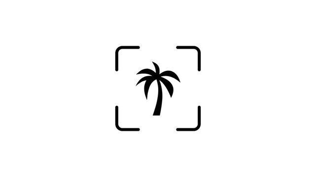 Scanning process of a palm tree icon inside a digital targeting frame with a glowing green progress laser.