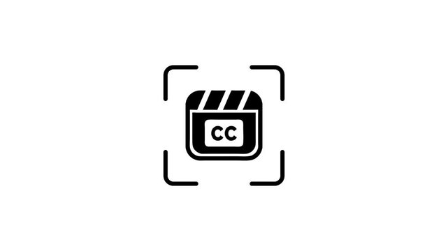 Closed caption icon scanning animation with green laser light effect on white background for video accessibility.