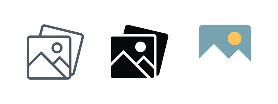 Image icon, picture symbol, photo album pictogram, photo gallery snapshot sign, and painting frame design elements.