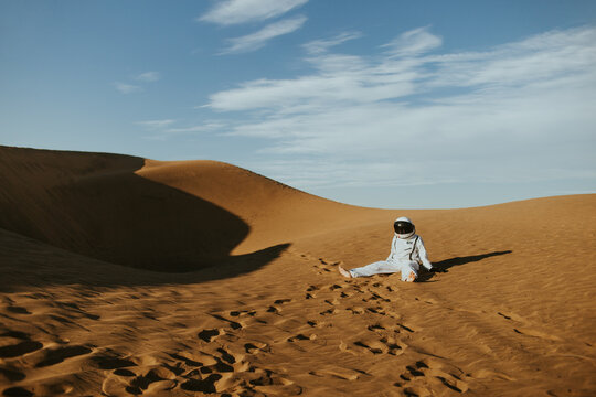 Astronaut in Concon Dunes, Chile Desert Landscape