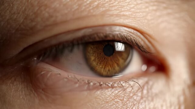 The intricate patterns and rich amber hues within a human iris reveal the complex beauty and deep emotional connection of sight in this compelling close perspective of natural human anatomy