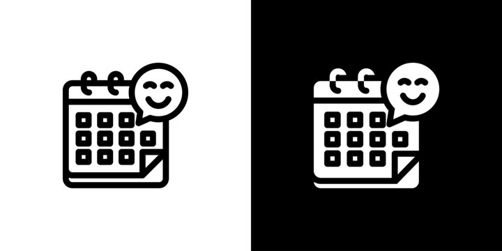 Daily Affirmation Calendar Smile Icon concept with flat Black White Background. Vector illustration.