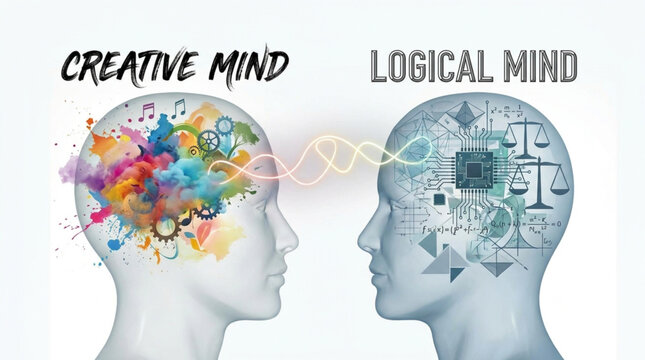 Creative Mind Versus Logical Mind Brain Illustration.
