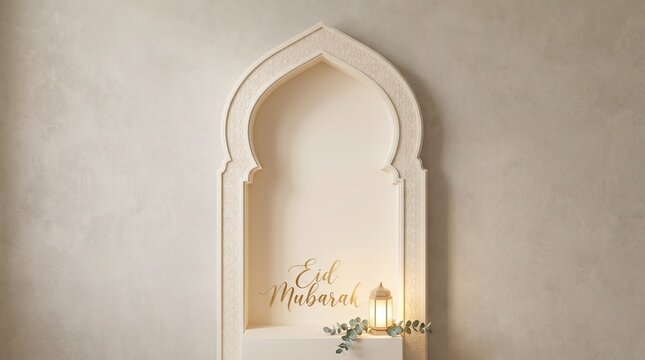 Elegant Islamic arch minimal Eid background soft lighting