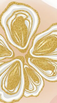 Abstract gold agate slice pattern with glittering floral geode cross sections on soft pastel background for elegant decor