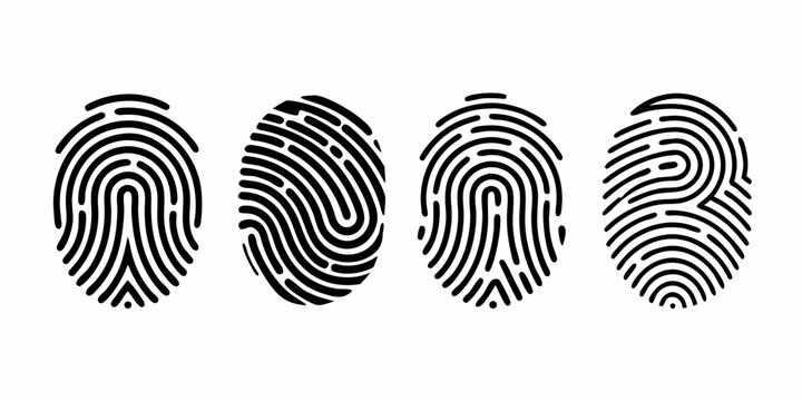 fingerprint set black silhouettes on white background