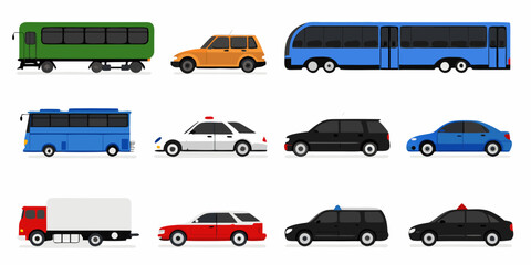 collection of colorful vehicles flat vector illustration on white background © Smritykona