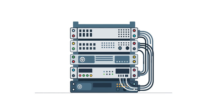 An illustration of a large computer server with various colored wires and buttons on the front panel