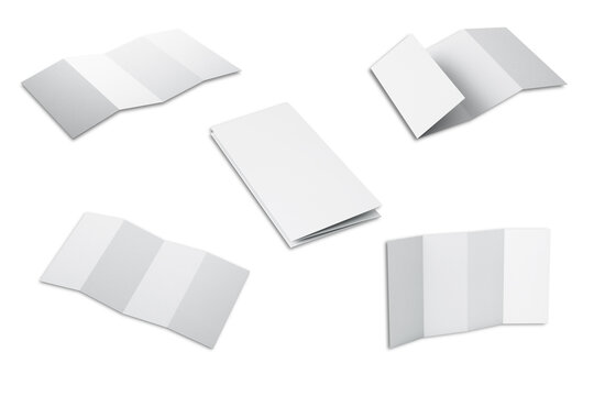 Clean blank tri fold brochure template for mock up on an isolated background. Leaflet, Pamphlet, Flyer, Booklet, Catalog empty mock-up - 3D render illustrating for mockup presentation of map design.