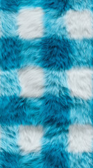 Fototapeta premium A close-up view of a blue and white checkered pattern made of faux fur, offering a soft and fuzzy texture