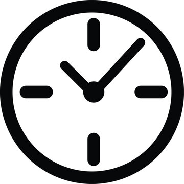 Minimalist clock with rounded hour and minute hands on a white background, time watch