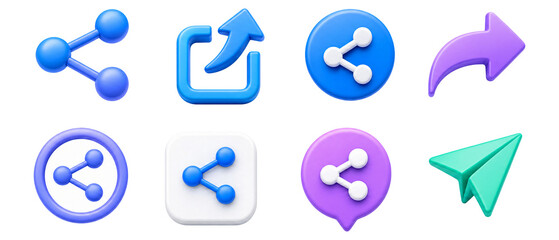 Fototapeta premium Premium 3D Share Icon Set, Modern Social Media Send Icon | 3D Send Icon | Social Media Share Icon