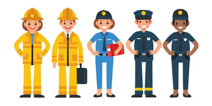 diverse essential workers lineup vector illustration on white background