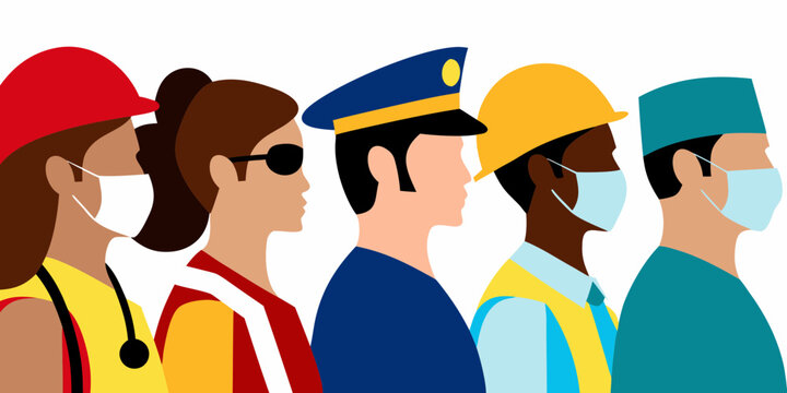 essential workers profile row a vibrant flat vector illustration