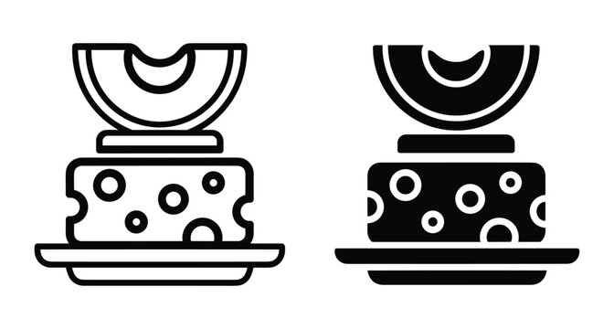 cheese block with melon slice on plate icon set for restaurant menu food pairing snack appetizer dairy fruit dessert