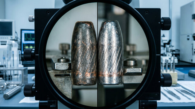 Forensic Comparison Microscope of Matching Bullet Rifling Marks - Ballistic Evidence for Criminal Weapon Investigation
