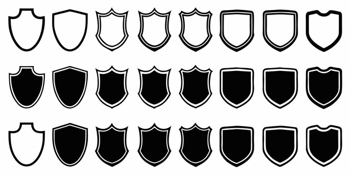 shield icons collection black and white vector shapes on white background