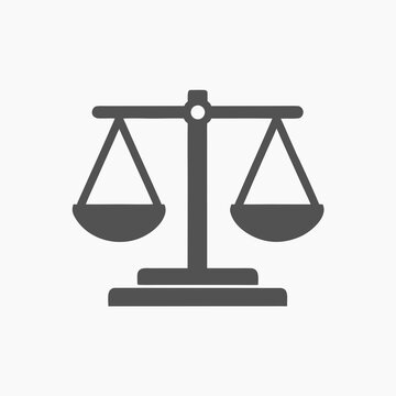 unbalanced justice scale icon minimalist legal symbol on white background