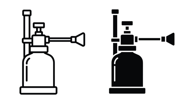 Garden pressure sprayer icon set featuring manual pump bottle for pesticide application chemical spraying and plant care maintenance equipment
